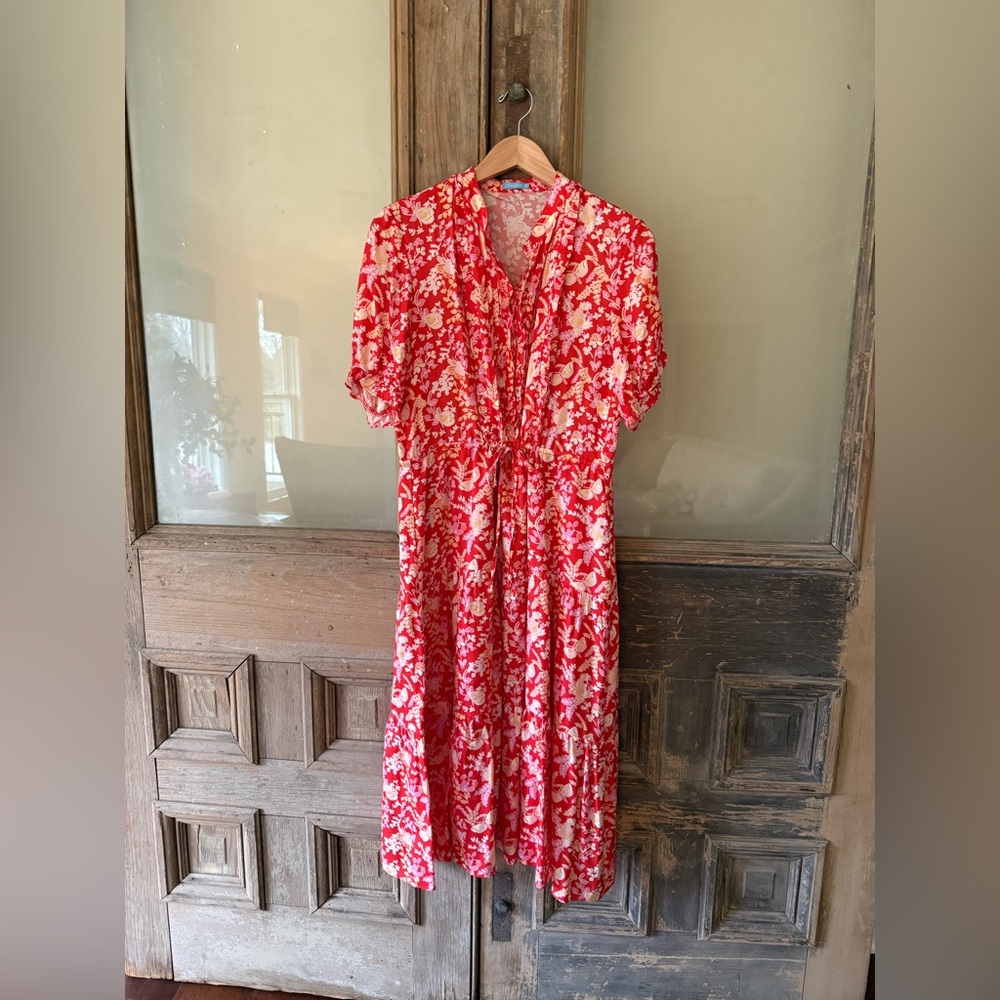 J. McLaughlin Red and White Floral Midi Dress